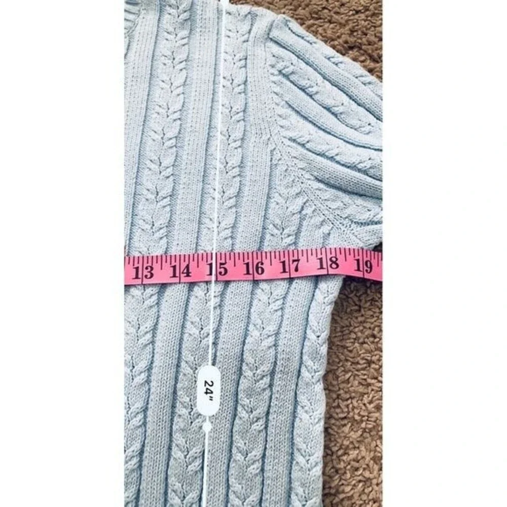 Anne Klein blue sweater Long sleeve crew neck cable knit cottagecore size L